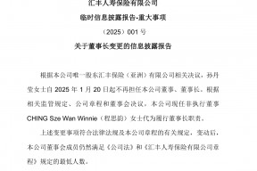 任职一年后，汇丰人寿孙丹莹卸任董事长
