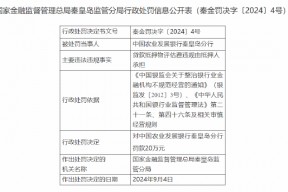 中国农业发展银行秦皇岛分行被罚20万元：贷款抵押物评估费违规由抵押人承担