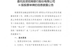 梅开二度！平安人寿再次举牌招商银行H股