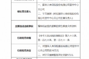 国华人寿晋中中心支公司被罚10万元：因编制或者提供虚假的报告报表文件资料