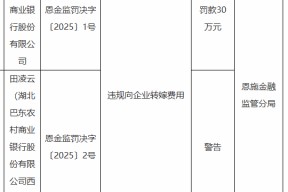湖北巴东农村商业银行被罚30万元：因违规向企业转嫁费用
