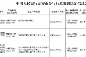 山东新泰农商行因未按规定履行客户身份识别义务被罚40万元