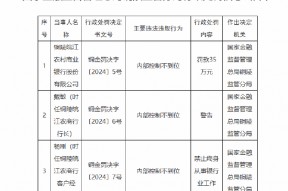 铜陵皖江农村商业银行被罚35万元：因内部控制不到位