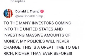 特朗普喊话投资者：我的政策永不改变