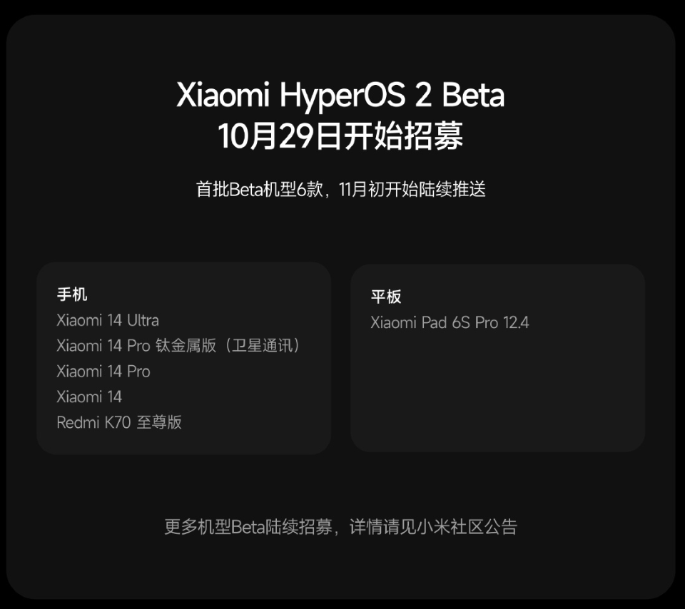 小米澎湃 HyperOS 2 系统完整发版计划发布，存量机型下月起推送  第3张