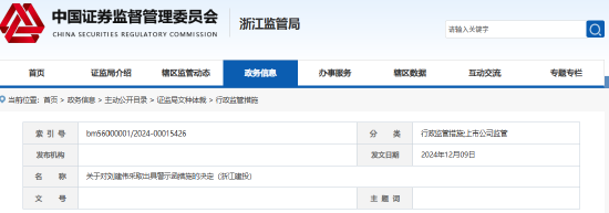 亲属短线交易66万元 浙江建投高管遭警示  第1张