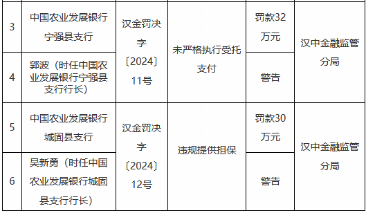 农发行两家支行合计被罚62万元：未严格执行受托支付、违规提供担保  第1张