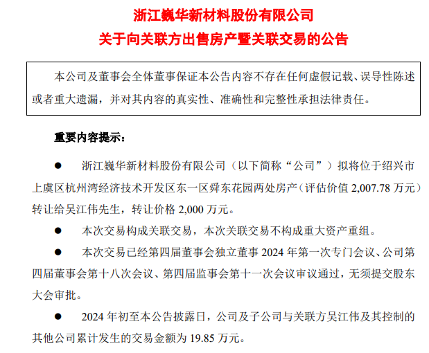 上市公司要将6000余平方米房产 *** 给董事长，作价2000万元  第1张